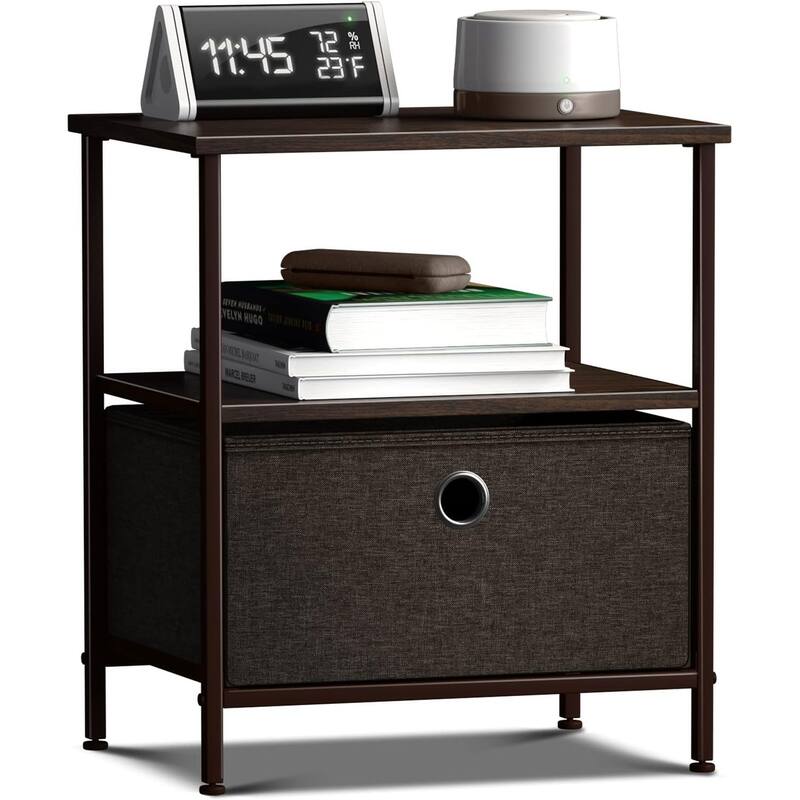 Nightstand 1-Drawer Shelf Storage - Bedside Furniture End Table Chest - Brown