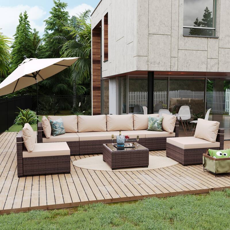 UPHA 6-Person Outdoor Section Group Patio Wicker Conversation Set