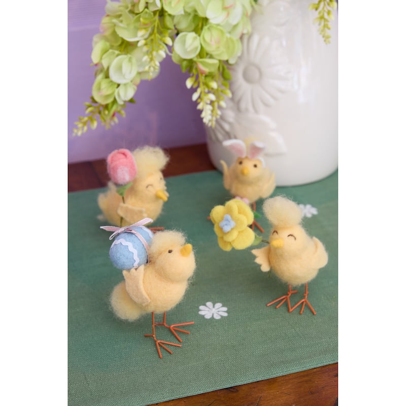 4.33" Easter Spring Chick & Pink Tulip Flower Floral Decorative Tabletop Figurine