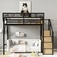 preview thumbnail 4 of 16, Loft Bed with Stairs, Metal Queen Loft Bed with Storage Shelves, High Loft Bed with Wardrobe