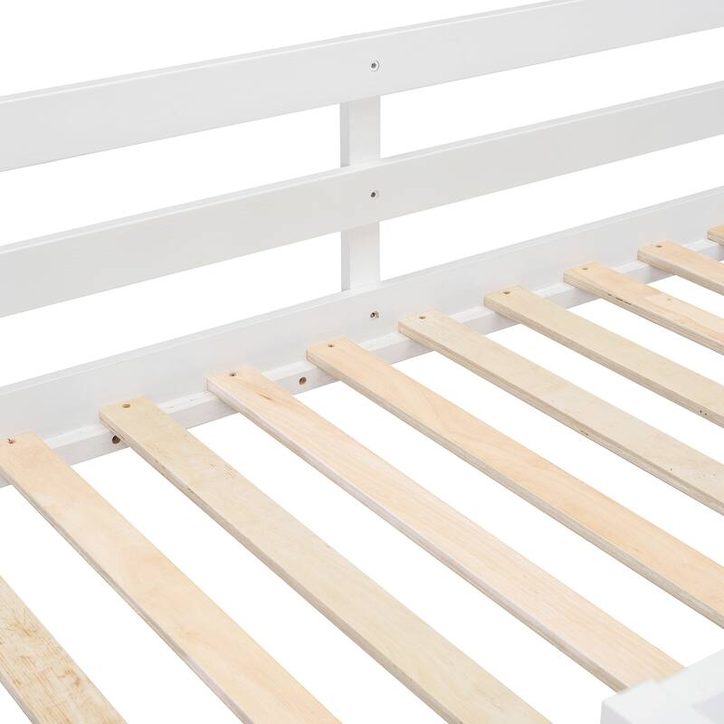 Twin Over Twin Bunk Bed with 4 Drawers and 3 Shelves, White