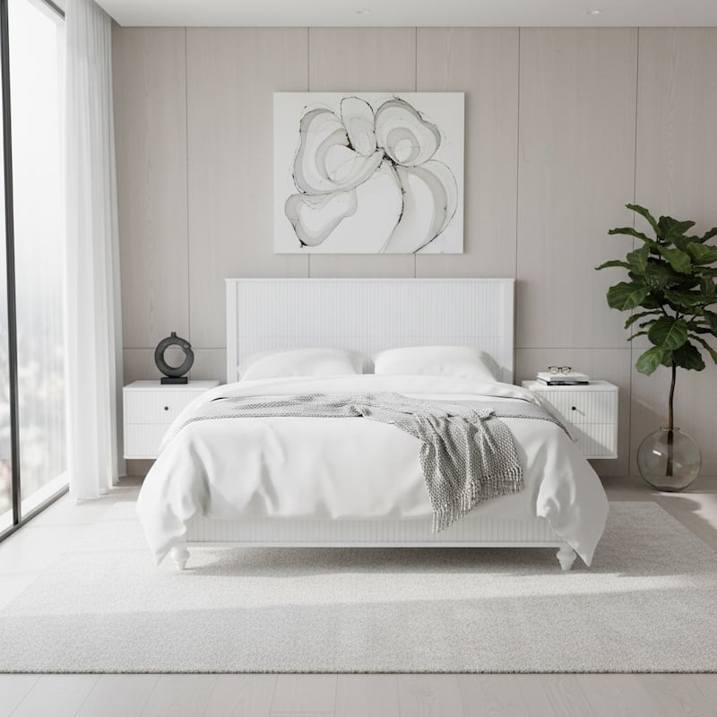 Christopher Knight Home - Silverton Modern 3-Piece Bedroom Set with Classic Grooved Panels Bed Frame & Matching Nightstands - White - 3 Piece - Queen