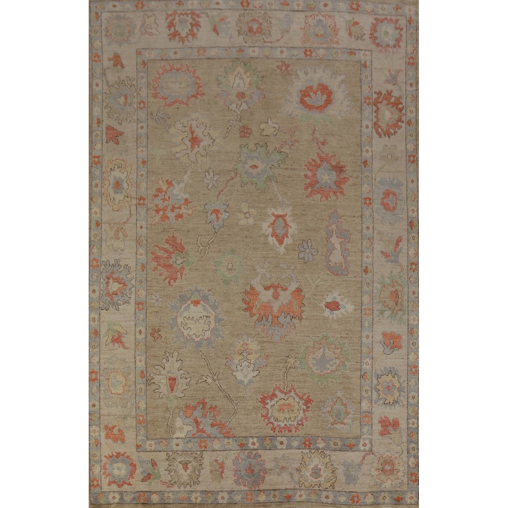Hand Knotted Oriental 100% Wool Carpet Transitional All-Over Beige & Ivories Oushak Area Rug - 9' 0'' X 5' 10''