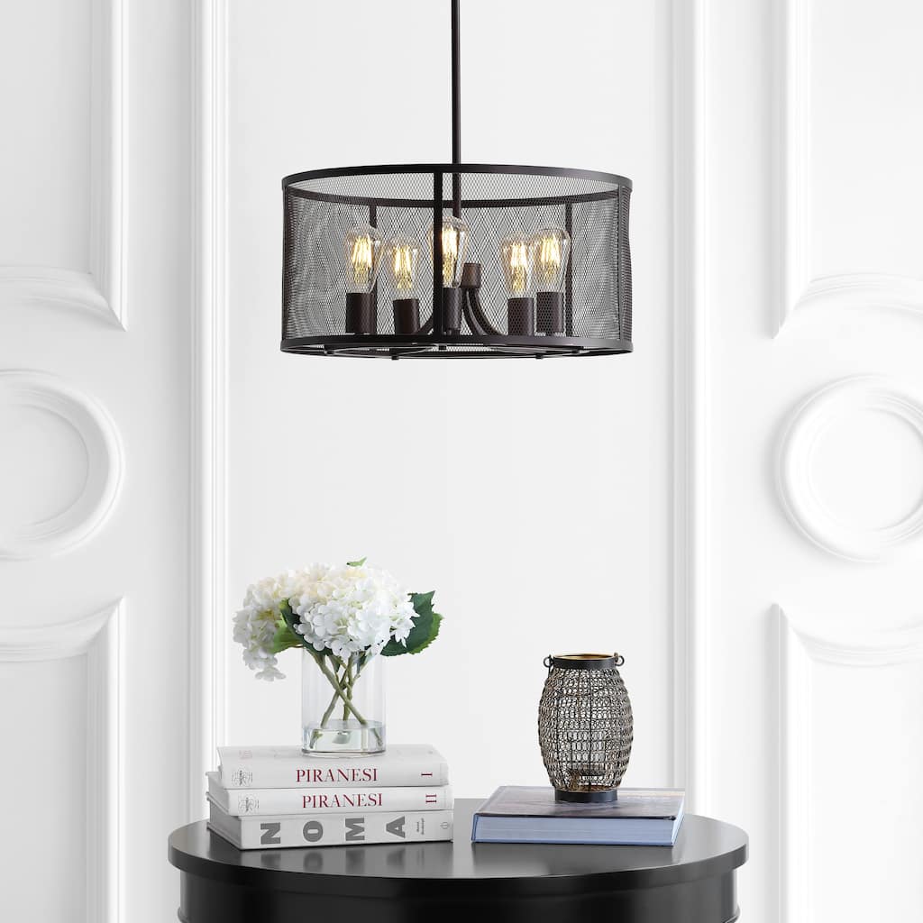 SAFAVIEH Lighting Lutetia Adjustable 5-Light Led Brass Pendant - 20"x20"x13.5-43.5" - Dark Grey - 20Wx20Dx44H