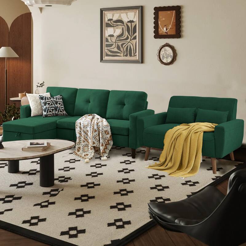 3 Pieces Living Room Set with Storage Ottoman