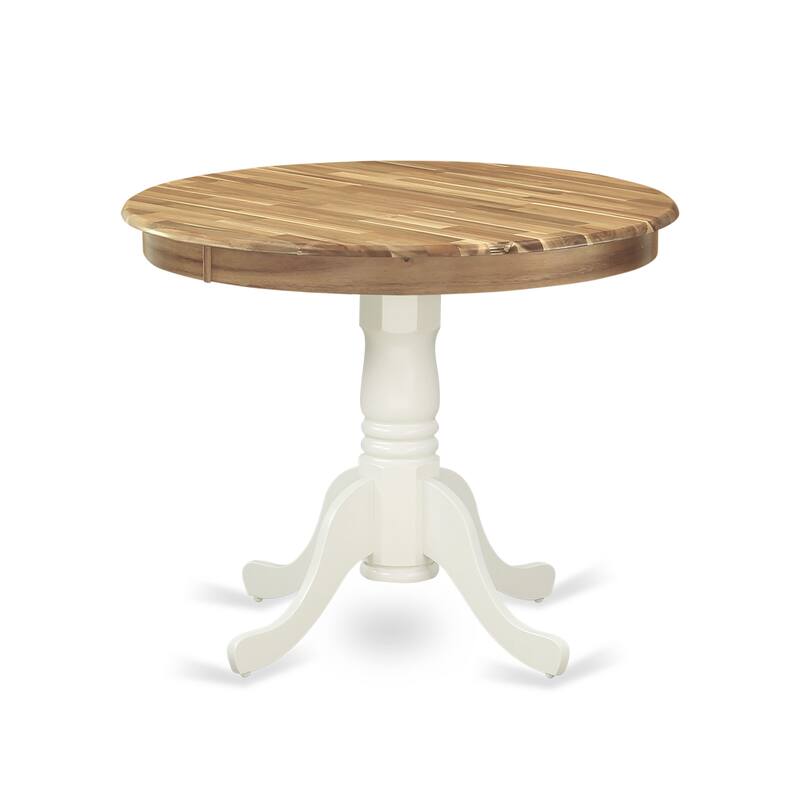 East West Furniture Dining Table - a Round Wooden Table Top with Pedestal Base, Natural & Linen White - AMT-NLW-TP - AMT-NLW-TP