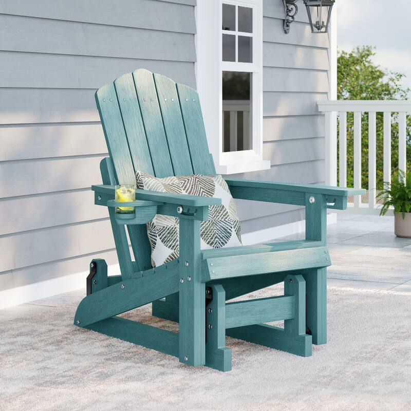 Glider Adirondack Chair 3-Position Adjustable, HDPE Wood-Like Texture - LakeBlue - 1-Piece