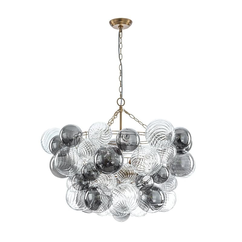 Statement 8-Light Swirled Smoked Glass Globe Round Bubble Chandelier - Brass Finish