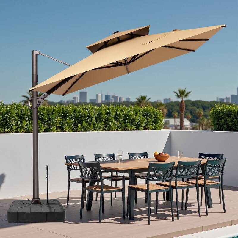 9x11 FT Rectangular Outdoor Patio Double Top Cantilever Umbrella with Rod Base