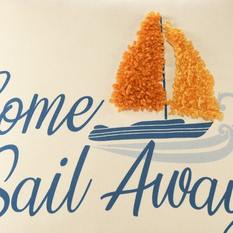 Handwoven Come Sail Away Outdoor Throw Pillow Cover - 18" - Cream and Orange