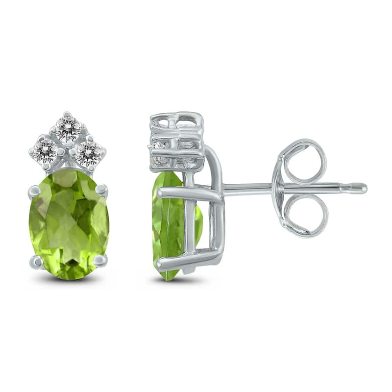 Marquee 14K White Gold 8x6MM Oval Peridot and Diamond Earrings