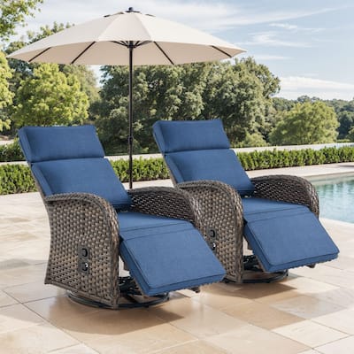 Pocassy 2PCS Versatile Outdoor Recliner Chair Blue Cushion