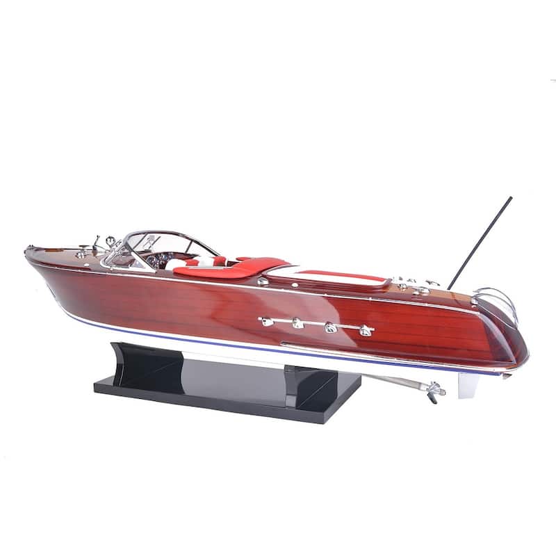 HomeRoots 9" Brown Wood Hand Painted Boat Sculpture - 26.5' X '9' X '8