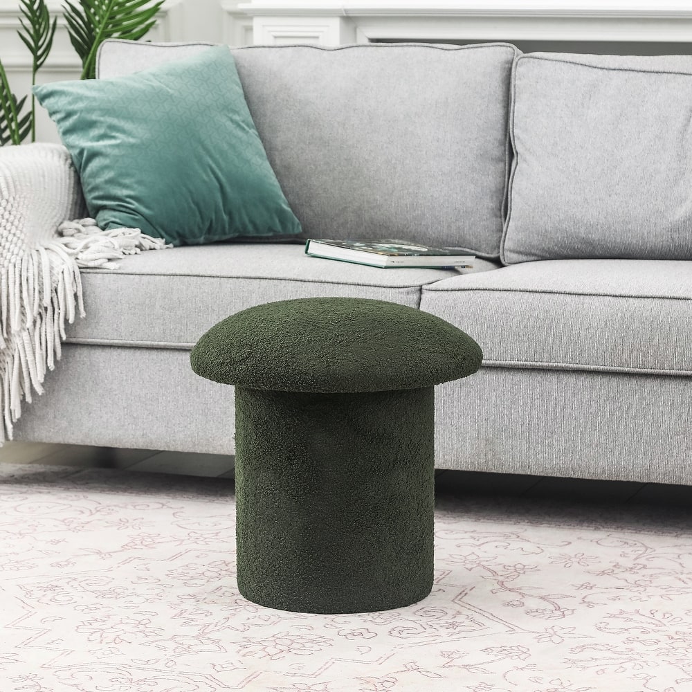 Adeco Mushroom Ottoman Teddy Velvet Foot Stool