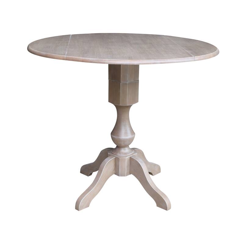 42" Round Dual Drop Leaf Pedestal Table - Counter Height - Washed Gray Taupe