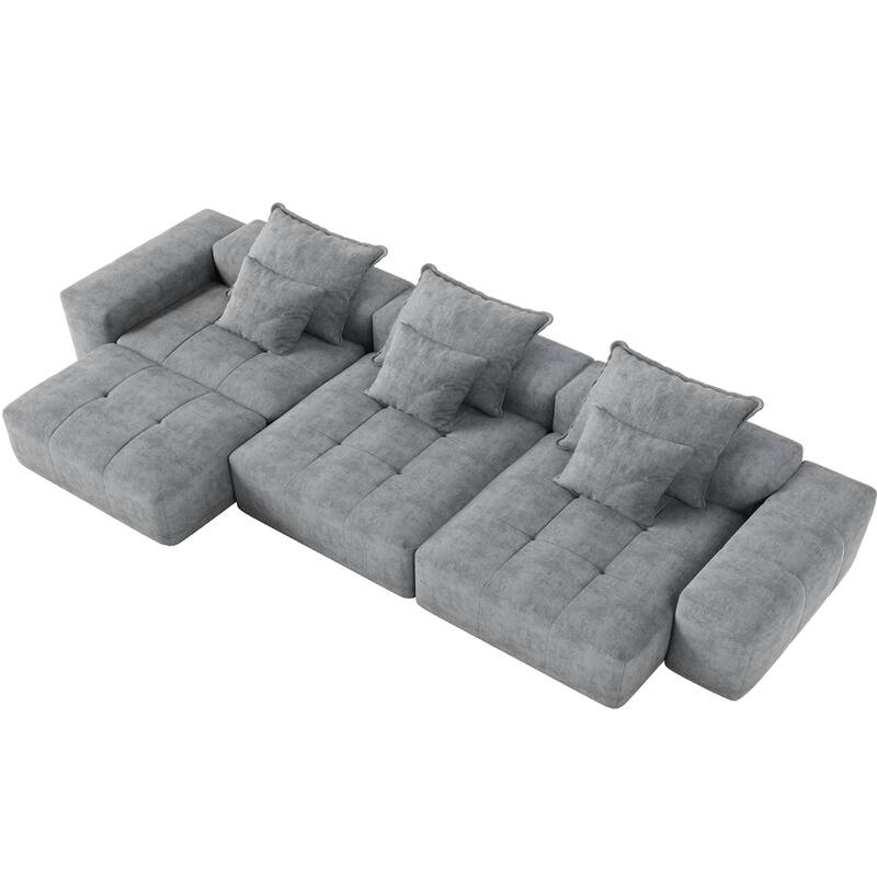 184.25" Oversized Modular Sectional Sofa Chenille Fabric Soft Cushion Sofa with 6 Pillows,No Assembly Required