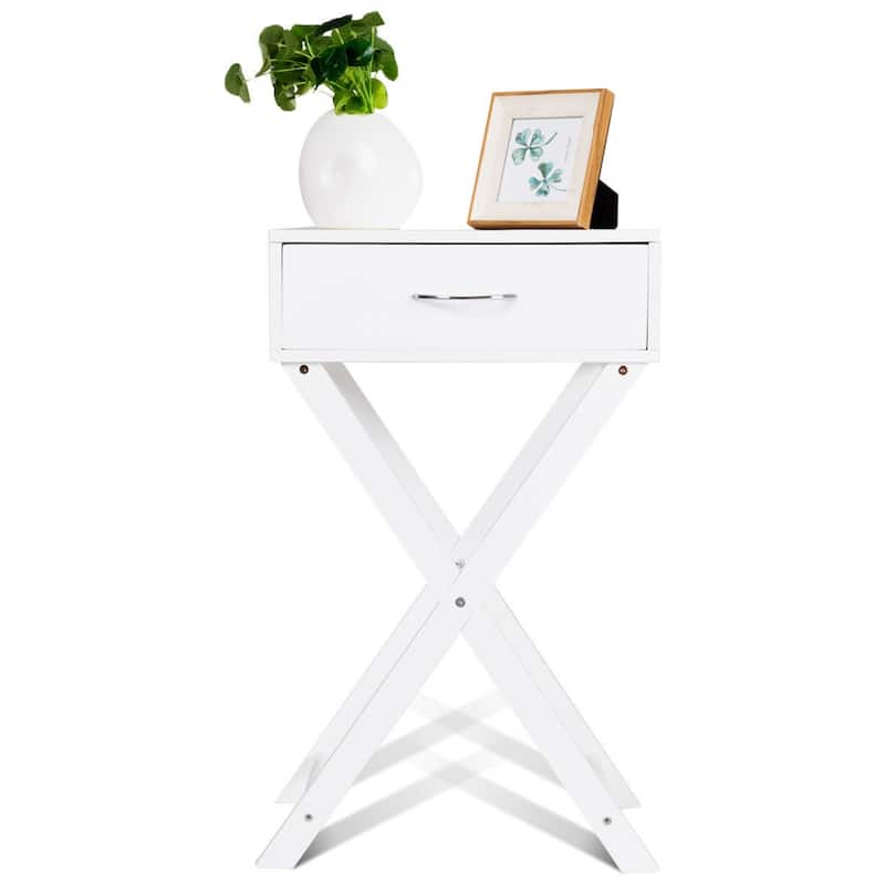 Costway Nightstand X-Shape Drawer Accent side End Table Modern Home