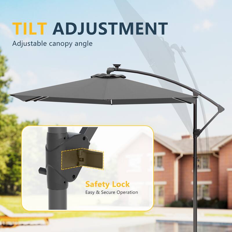 Outdoor 8.2x8.2FT LED lighted Patio Offset umbrella for Garden