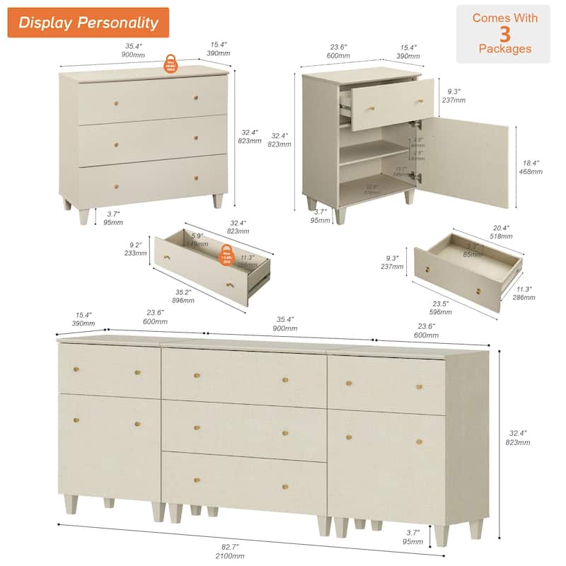 Wood Dresser with 5 Drawers and 2 Cabinets for Bedroom, 83" Wide