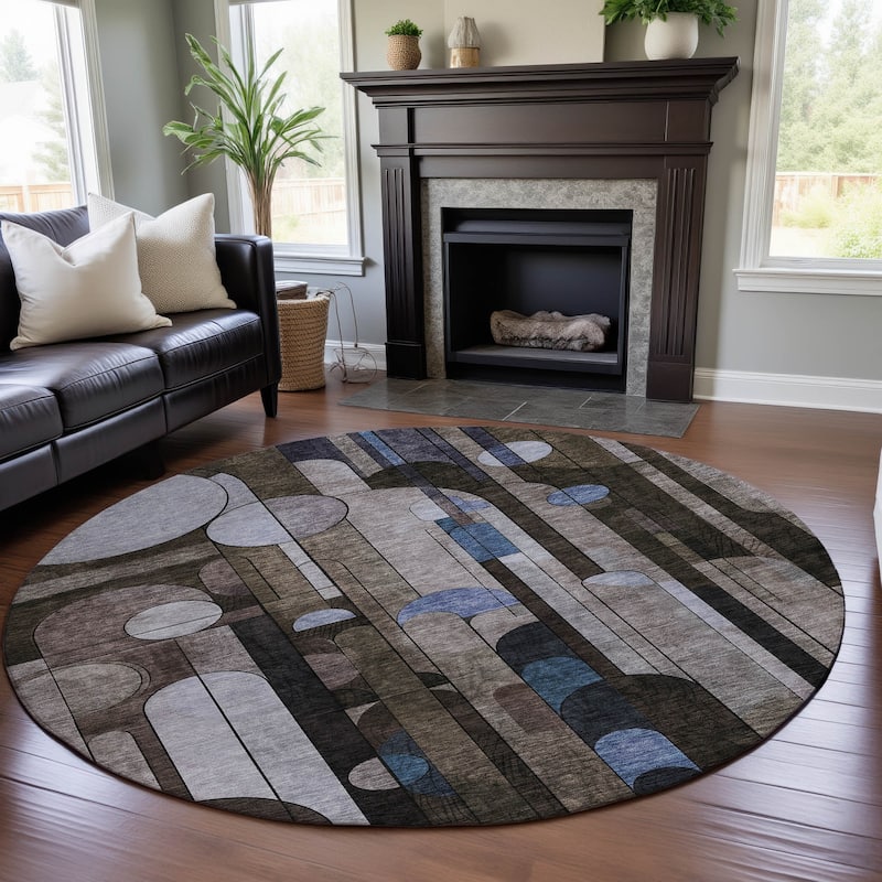 Premium Washable Super Soft Contemporary Deco Mayfield Rug - Brown - 8' x 8'