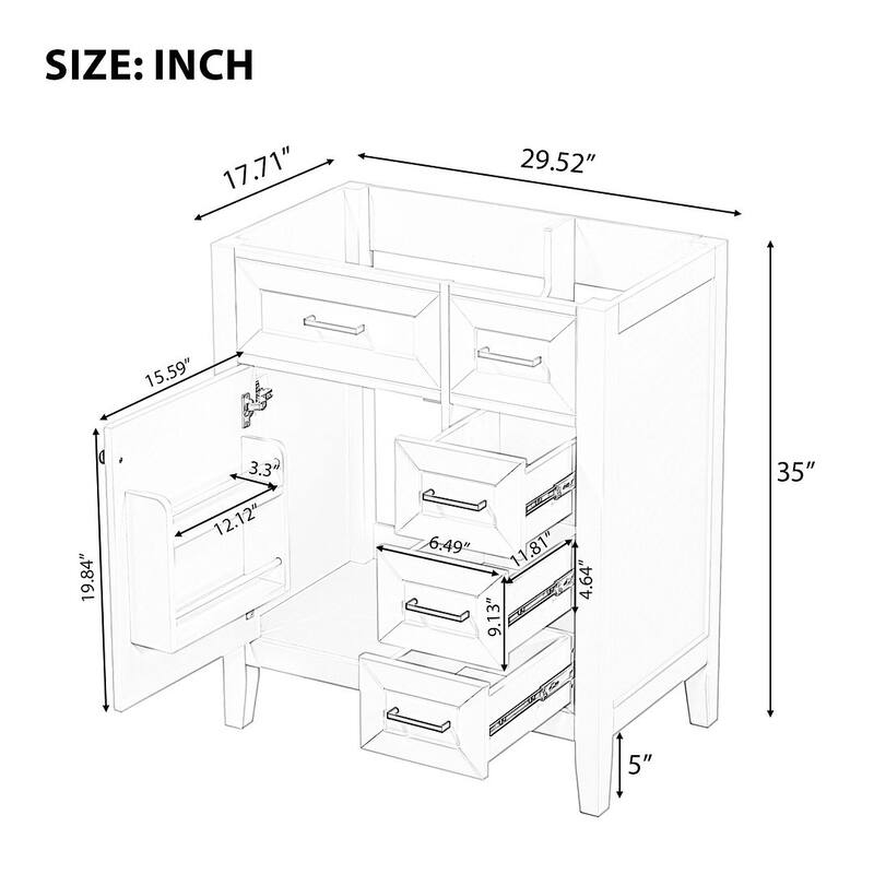30" Solid Bathroom Vanity with Sink Set, Bathroom Cabinet with Drawers