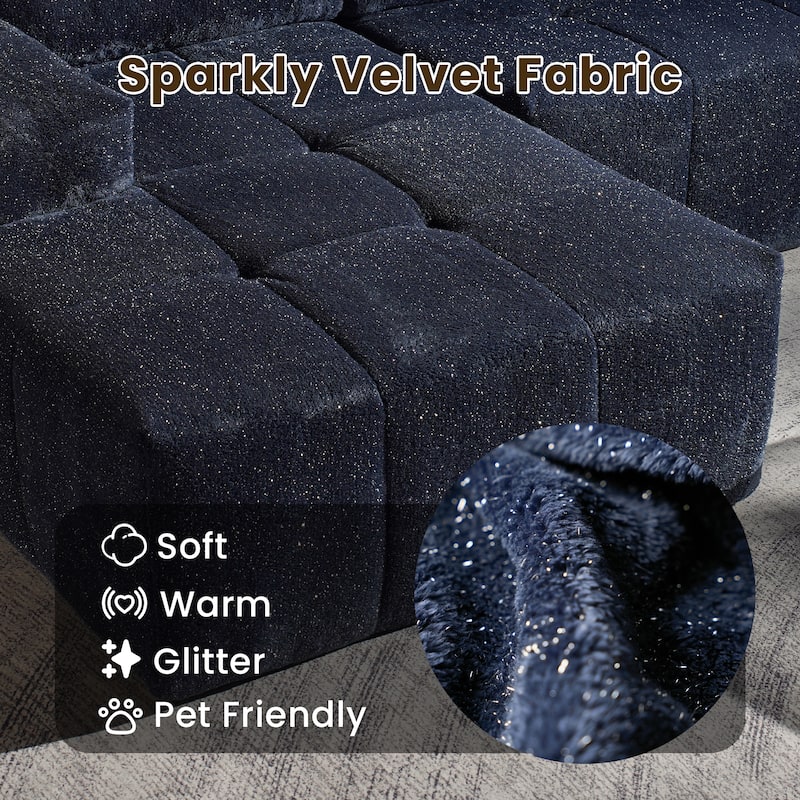 HOOOWOOO Modern Sparkly Velvet Fabric Chaise Sofa Couch