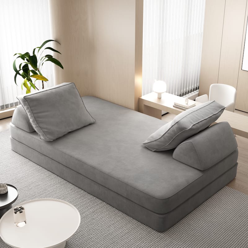 86.6" Convertible Loveseat Sofa Bed with Removable Backrests, Chenille Fabric Sleeper Sofa, Chaise Lounge, Floor Folding Couch