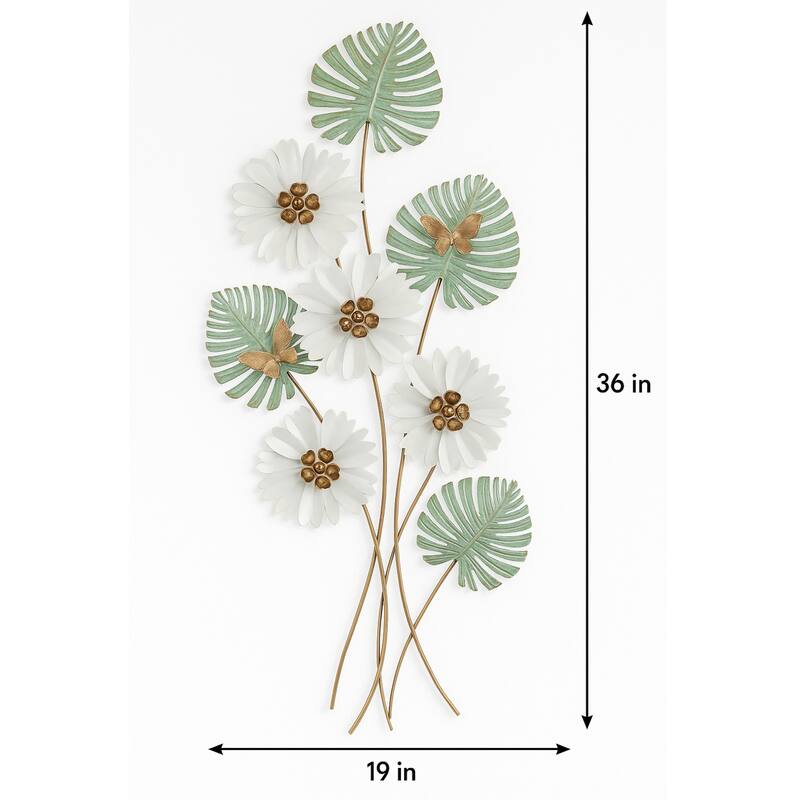 Daisy Bouquet Floral Wall Art Vertical 3D Metal Sculpture 36"x19"