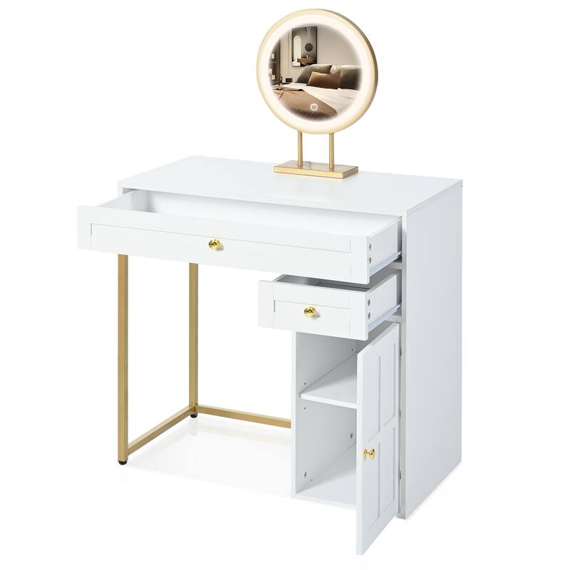 31.5" Makeup Vanity Desk with Lighted Mirror, Dressing Table with 2 Drawers and 1 Cabinet