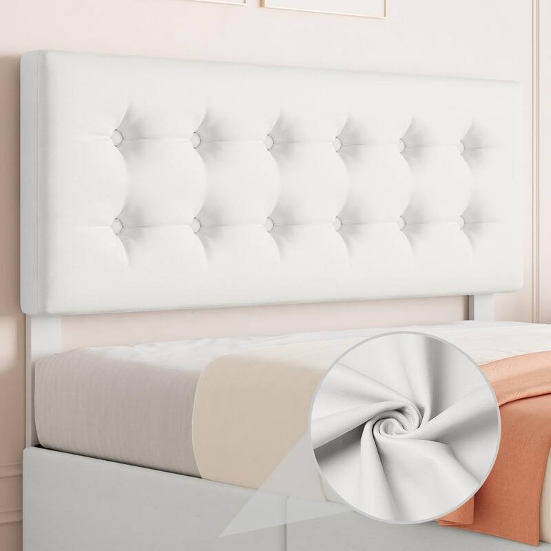 Upholstered Bed with 4 Drawers and Adjustable Button-Tufted Linen Headboard