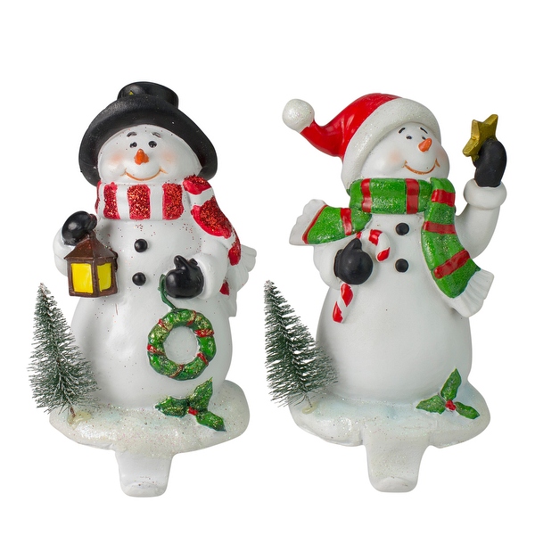 Set of 2 Glittered Snowman Christmas Stocking Holders 5.75