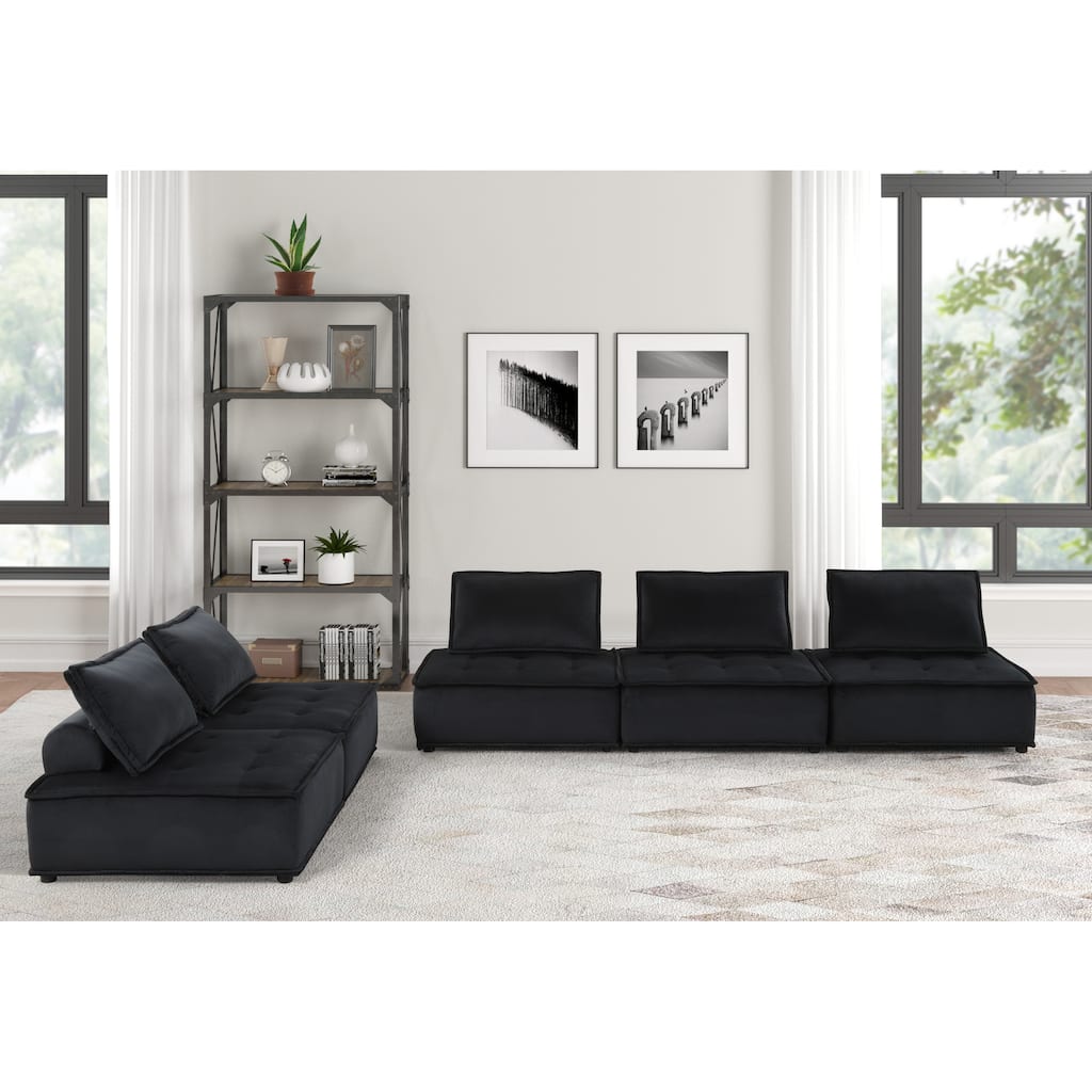 120" Black Velvet 5 Pc Sofa and Loveseat