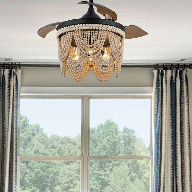 Bella Depot 42" Bohemian Retractable Ceiling Fan with Remote and Light 6-speed Modern Wood Chandelier