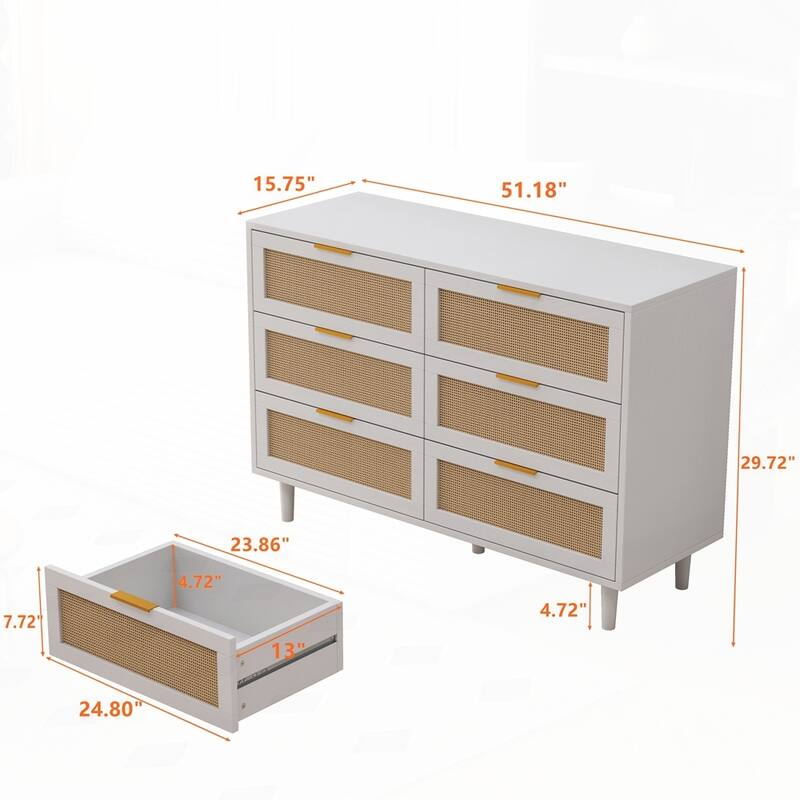 6-Drawers Rattan Storage Cabinet Rattan Drawer