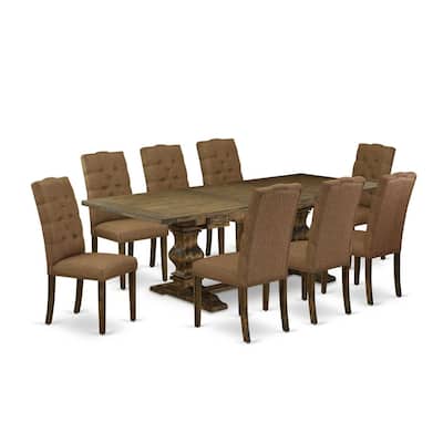 Modern 9-Piece Dining Table Set with Parson Chairs - Rectangular Table & Linen Fabric Seating - 90