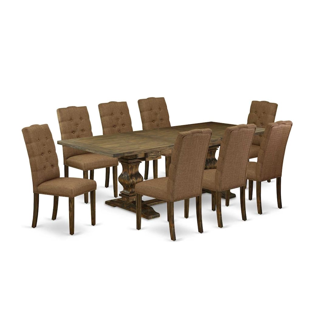 Modern 9-Piece Dining Table Set with Parson Chairs - Rectangular Table & Linen Fabric Seating - 90