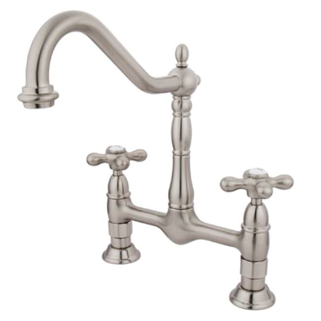 Kingston Brass Heritage Bridge Kitchen Faucet with Metal Cross Handles