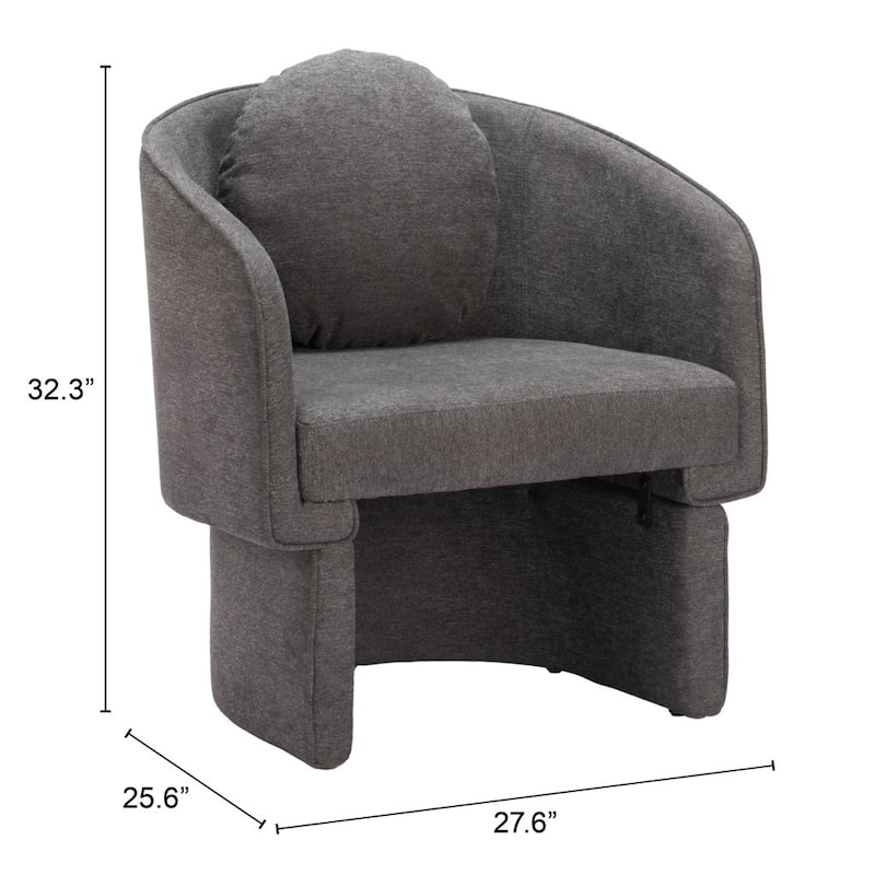 Stylish Grey Upholstered Club Chair with Recessed Arms and Toss Pillow - 29.1” x 31.5” x 30.3”