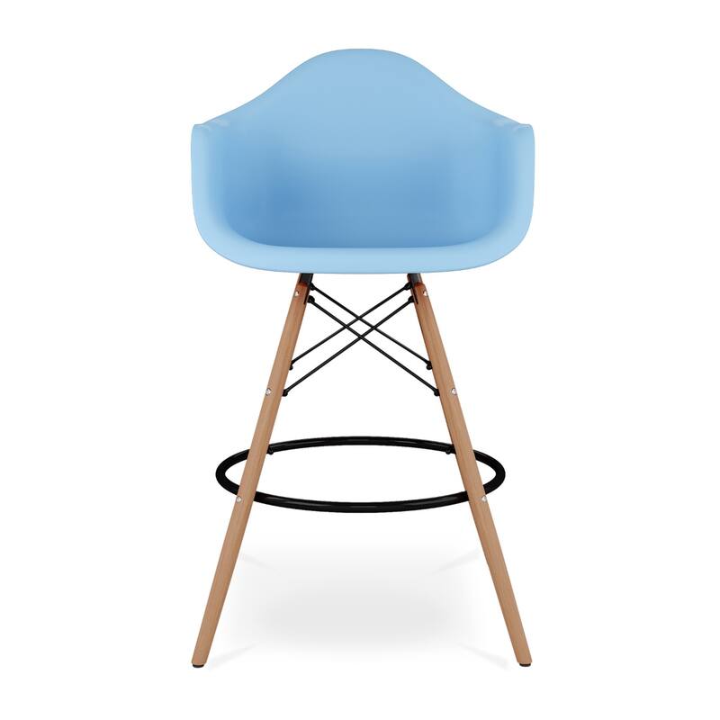 Wood Plastic Bucket Seat Counter Height Chair with Arms and Footrest - 19” x 23” x 47” (D x W x H)