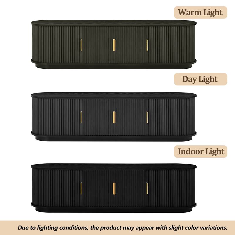 Fluted Sliding Door TV Stand & Coffee Table Set, Wooden Media Cabinet TV Console for TVs up to 75", 3-Piece Living Room Set