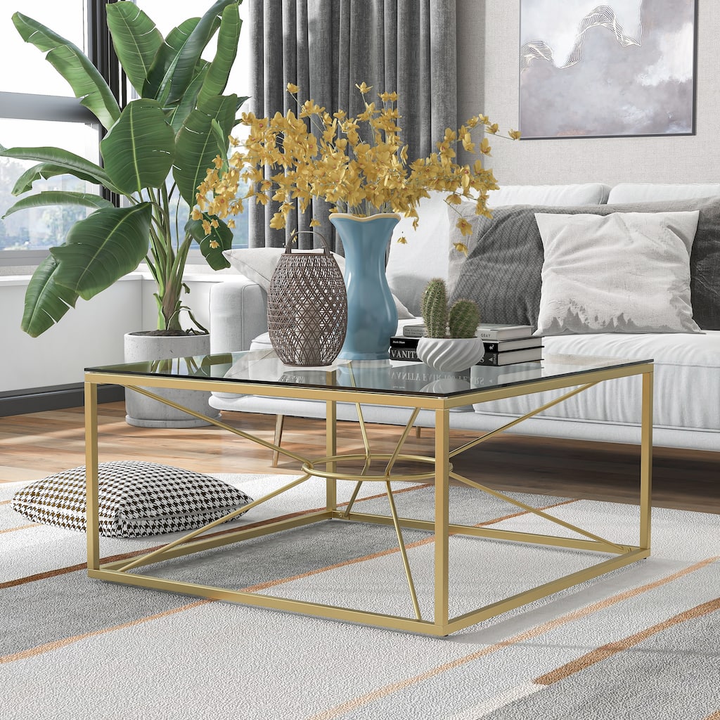 Taylan Glam Gold Coated 35-inch Steel and Glass Coffee Table by Furniture of America