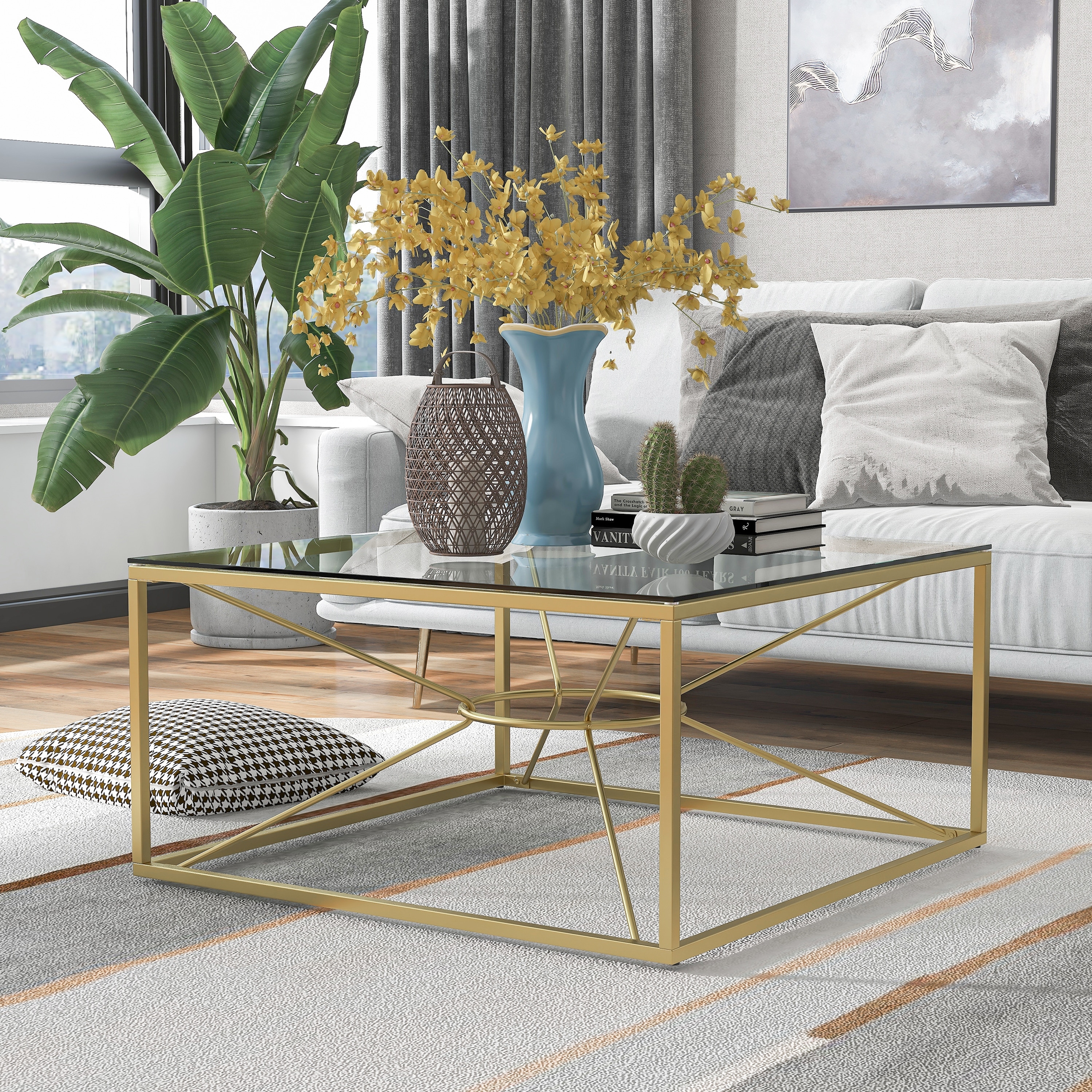 Furniture of America Taylan Glam Gold Coated 35-inch Steel and Glass Coffee Table