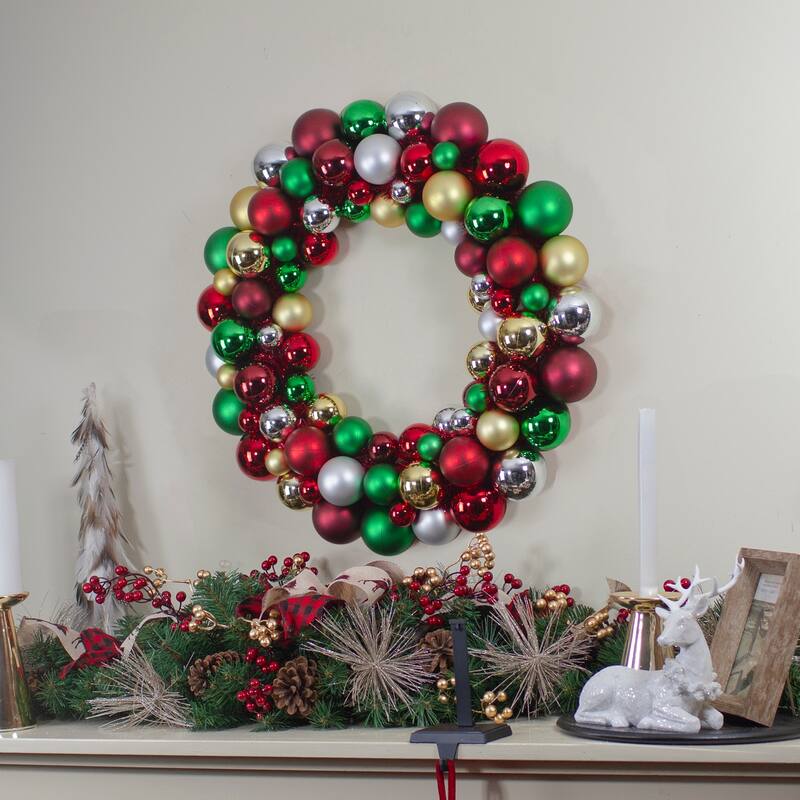 Shatterproof Ball 2-Finish Traditional Colors Christmas Wreath 36-Inch Unlit - 36"