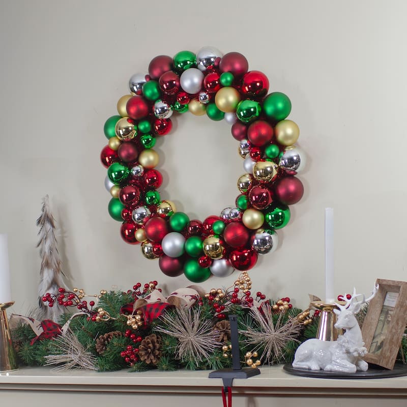 Traditional Colors 2-Finish Shatterproof Ball Christmas Wreath, 36"