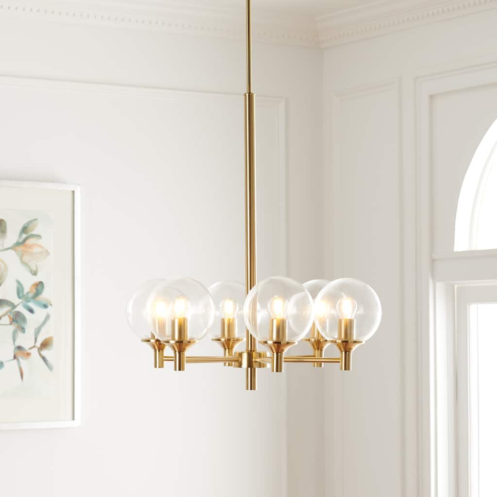 SAFAVIEH Lighting Mila Chandelier - 28" W x 28" D x 22" H - Antique Brass