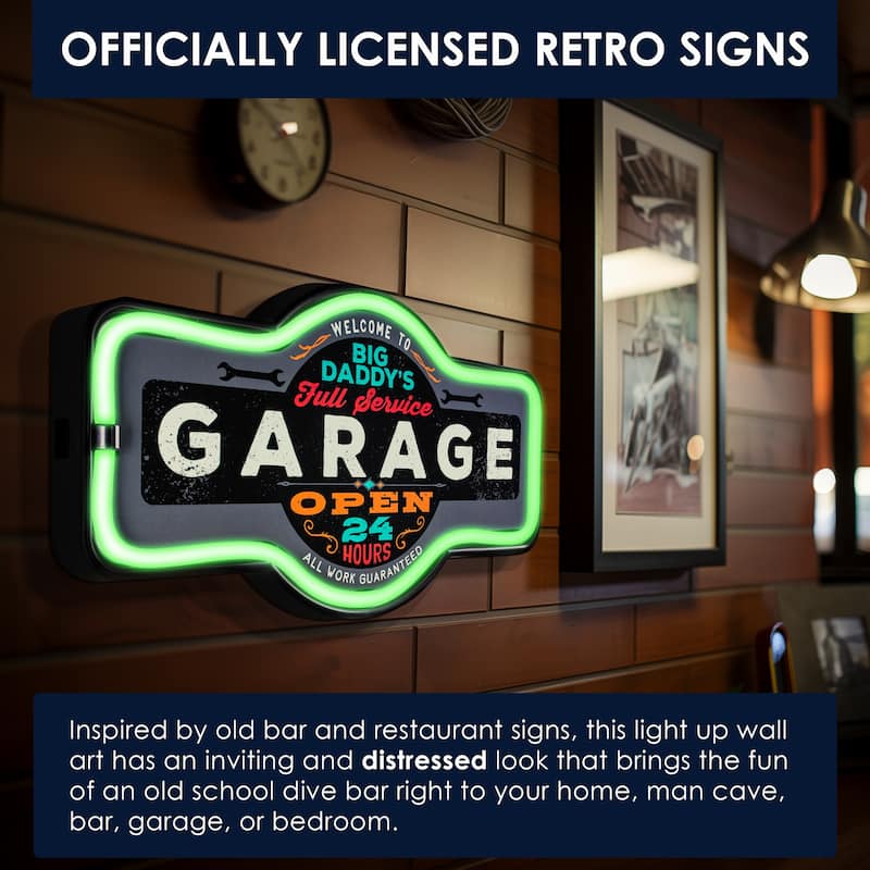 American Art Decor Big Daddy's Garage Marquee Shaped LED Light Up Sign Wall Decor for Man Cave Bar Garage - Grey