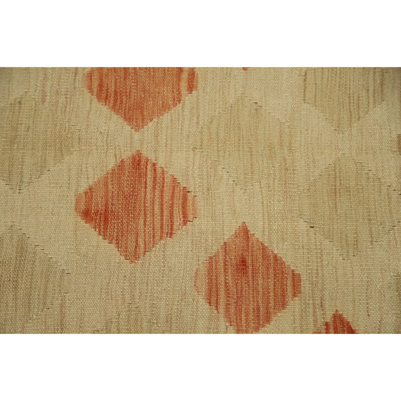 Hand Woven Oriental 100% Wool Carpet Southwestern Tribal Beige & Ivories Kilim Area Rug - 8' 8'' X 5' 10''