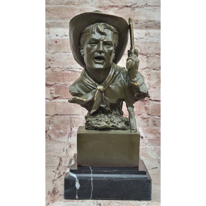 Cowboy Bronze Bust With Revolver – Western Americana Art
