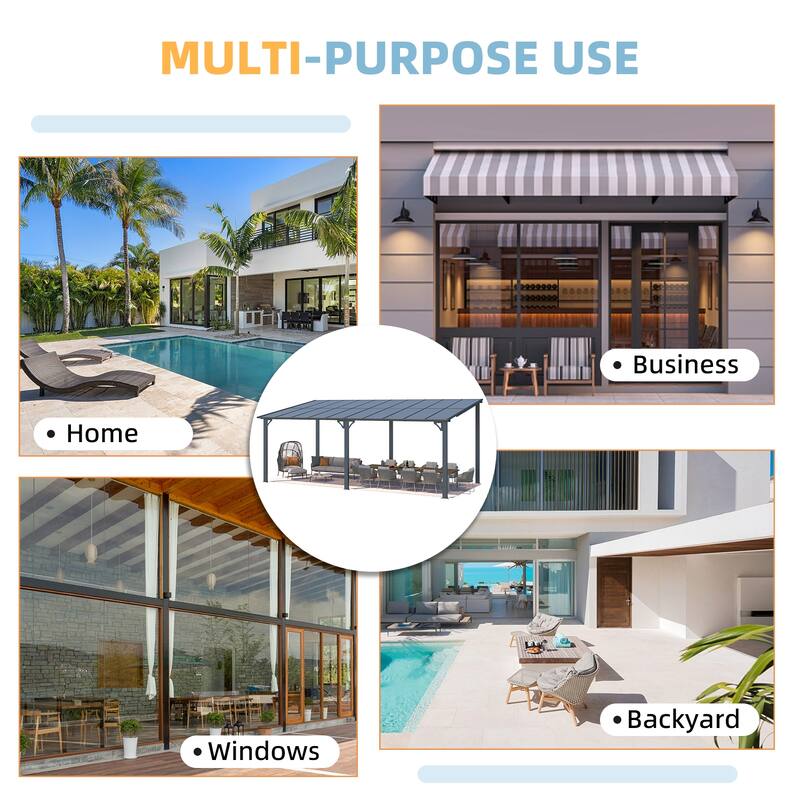 10X20Ft Outdoor Pergola Gazebo, Wall Mounted Lean to Awning Gazebo