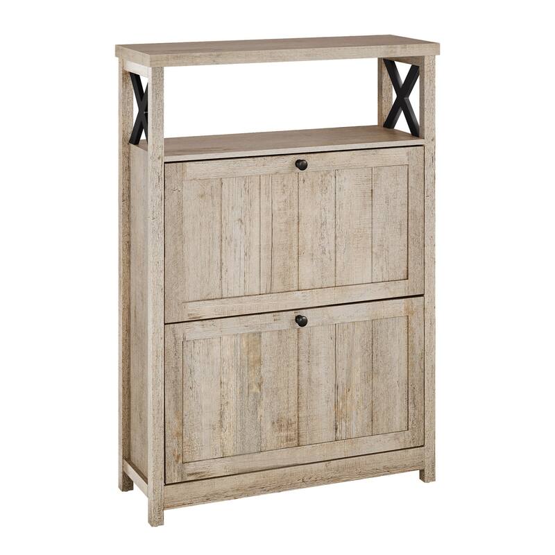 Moasis Shoe Storage Cabinet Organizer with 2 Compartments for Entryway Hallway - Oak